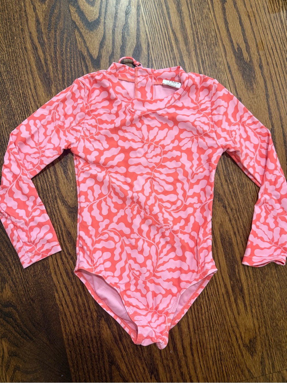 Kids Long-Sleeve Coral Pink Rashguard Swimsuit